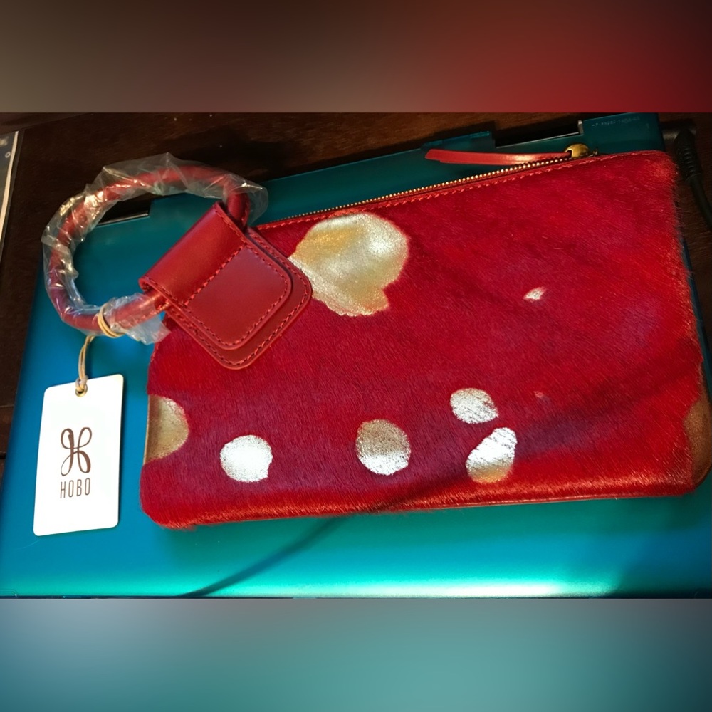 Gold Leaf Cow Hide HOBO Sable Wristlet Pouch Tumbled Leather Construction